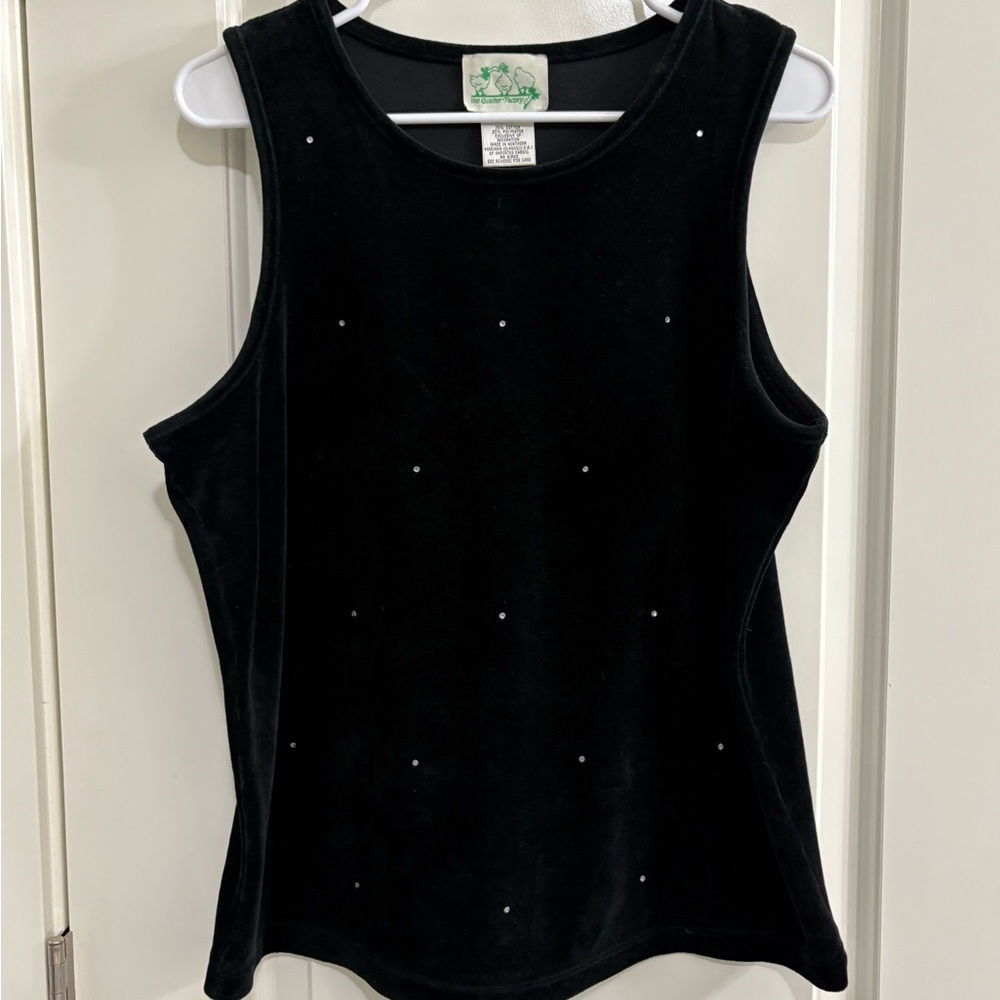 Quacker Factory Vintage Velour Black Tank Top with Embellishments